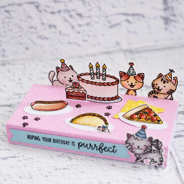 Sunny Studio Stamps Make A Wish Kitty Cat Birthday Party with Cake & Pizza Pop-up Card