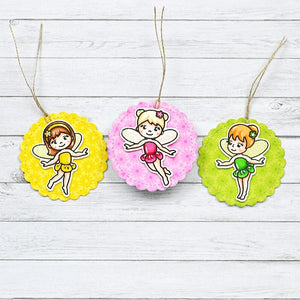 Sunny Studio Fairies Scalloped Spring Gift Tags (using Garden Fairy 4x6 Clear Stamps)