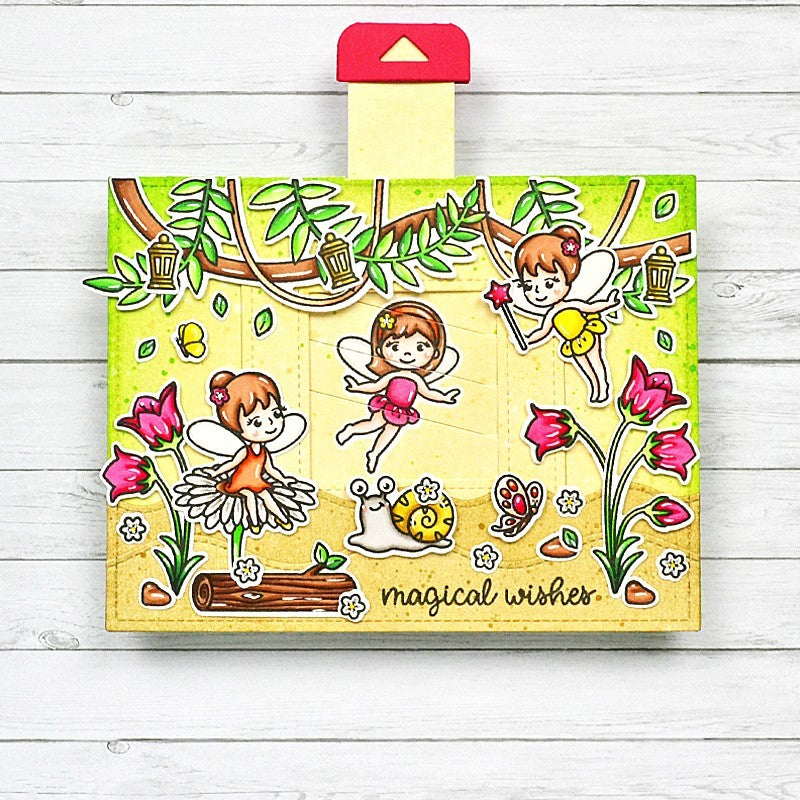 Sunny Studio & Lawn Fawn Magical Wishes Spring Fairies Magic Picture Changer Interactive Card (using Garden Fairies 4x6 Clear Stamps)