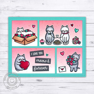 Sunny Studio I Love You Comic Strip Punny Kitty Cat Valentine's Day Card (using Meow & Furever 4x6 Clear Stamps)