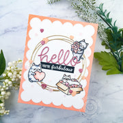 Sunny Studio Hello You're Furbulous Punny Kitty Cat Scalloped Circle Handmade Card (using Meow & Furever 4x6 Clear Stamps)
