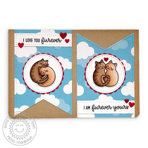 Sunny Studio Love You Furever Punny Cat Valentine's Day Card using Scalloped Circle Mat 1 Stitched Circle Metal Cutting Dies