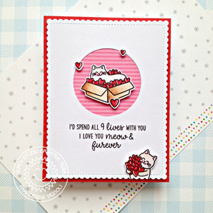 Sunny Studio I'd Spend All 9 Lives with You Punny Kitty Cat Handmade Valentine's Day Card (using Meow & Furever 4x6 Clear Stamps)
