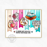 Sunny Studio Stamps Hot Pink & Aqua Kitty Cats Love Themed Handmade Card (using Slimline Pennants Metal Cutting Dies)