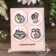 Sunny Studio Stamps Peach Striped Kitty Cat Puns Handmade Card (using Dots & Stripes Pastels 6x6 Patterned Paper Pack Pad)