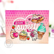Sunny Studio Furever Friends Sweet Cats, Cupcake and Ice Cream Cone Pink Polka-dot Card (using Meow & Furever 4x6 Clear Stamps)