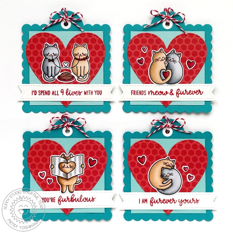 Sunny Studio Kitty Cat Kid's Valentine's Day Gift Tags (using Meow & Furever 4x6 Clear Stamps)