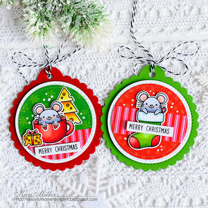 Sunny Studio Mouse Holiday Christmas Gift Tag set (using Merry Mice Stamps and Stitched Scalloped Circle Gift Tags)