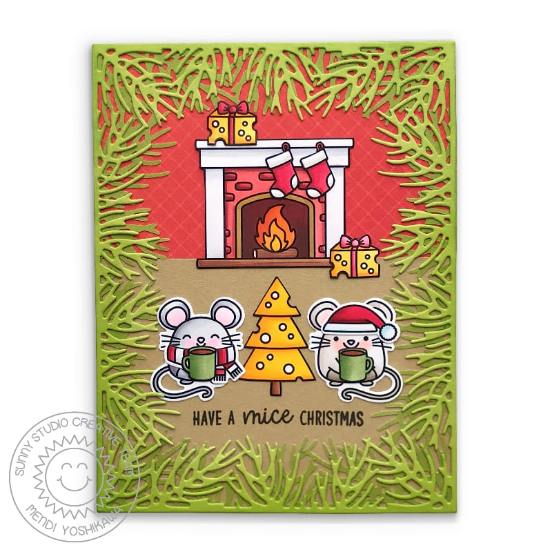 Sunny Studio Stamps Have A Mice Christmas Mouse with Fireplace & Tree Holiday Card (using Merry Mice 4x6 Clear Stamps)
