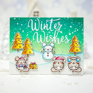 Sunny Studio Winter Wishes Mouse with Cheese Trees & Snowman Christmas Holiday Card (using Merry Mice 4x6 Clear Stamps)