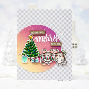 Sunny Studio Merry Little Christmas Mouse with Holiday Tree & Gifts Card by Keeway (using Merry Mice 4x6 Clear Stamps)