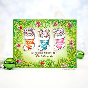 Sunny Studio Stamps Have A Merry Little Christmas Mice in Stockings Holiday Card using Christmas Garland Frame Cutting Dies