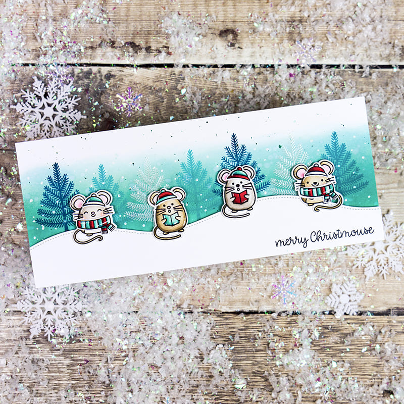 Sunny Studio Stamps Merry Mice Winter Mouse Handmade Holiday Christmas Card by Rachel