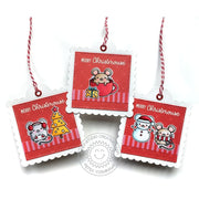 Sunny Studio Red & White Christmas Mouse Stitched Scalloped Square Holiday Gift Tags (using Merry Mice 4x6 Clear Stamps)