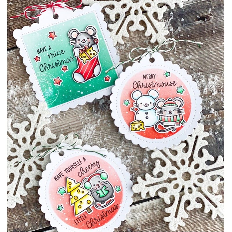 Sunny Studio Stamps Merry Mice Mouse Handmade Holiday Christmas Scalloped Gift Tags by Leanne West