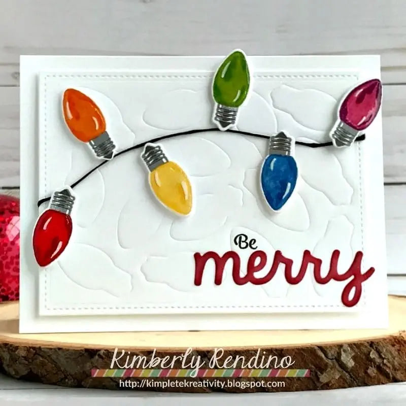 Sunny Studio Be Merry Rainbow Christmas String of Lights Holiday Card (using Merry Sentiments 3x4 Clear Stamps)