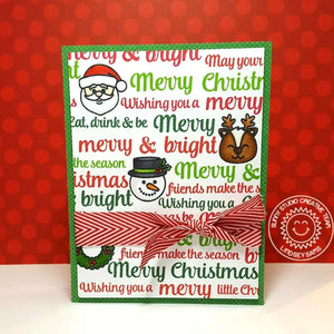 Sunny Studio Red & Green Merry & Bright Santa Claus, Snowman & Reindeer Christmas Holiday Card (using Merry Sentiments 3x4 Clear Stamps)