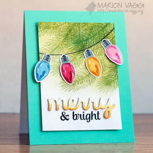 Sunny Studio Merry & Bright Hanging Lights Christmas Tree Card (using Holiday Style 4x6 Clear Layering Stamps)