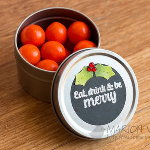 Sunny Studio Eat, Drink & Be Merry Christmas Holiday Candy Gift Container Canister Box (using Merry Sentiments 3x4 Clear Stamps)