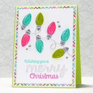 Sunny Studio Wishing You A Merry Christmas String of Colorful Lights Holiday Card (using Merry Sentiments 3x4 Clear Stamps)