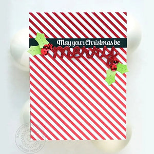 Sunny Studio May Your Christmas Be Merry Red & White Striped Holly Holiday Card (using Merry Sentiments 3x4 Clear Stamps)