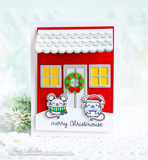 Sunny Studio Christmas Mouse House Holiday Card by Kay Miller (using Merry Mice Stamps and Sweet Treats House Add-on Dies)