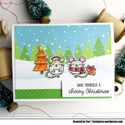 Sunny Studio Stamps Have Yourself A Cheesy Christmas Merry Mice Holiday Christmas Card (using Very Merry Tree and Snowy Winter 6x6 Patterned Paper)