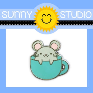 Sunny Studio Stamps Merry Mice Mouse in Mug Collectible Collector Hard Enamel Pin with Rubber Back