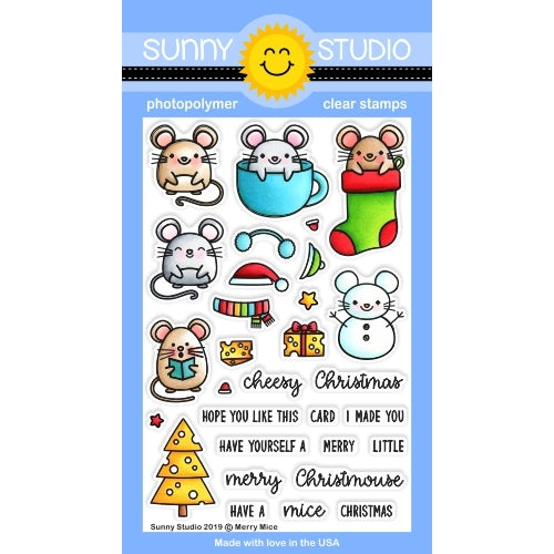 Sunny Studio Stamps Merry Mice Christmas Holiday Mouse 4x6 Photopolymer Clear Stamp Set