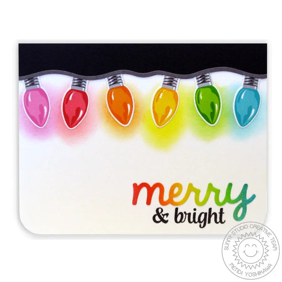Sunny Studio Stamps Merry & Bright Rainbow Holiday Lights Christmas Card (using Merry Word Metal Cutting Die)