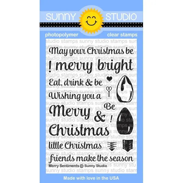 Sunny Studio Stamps Merry Sentiments 3x4 Christmas Lightbulb Photo-Polymer Clear Stamp Set