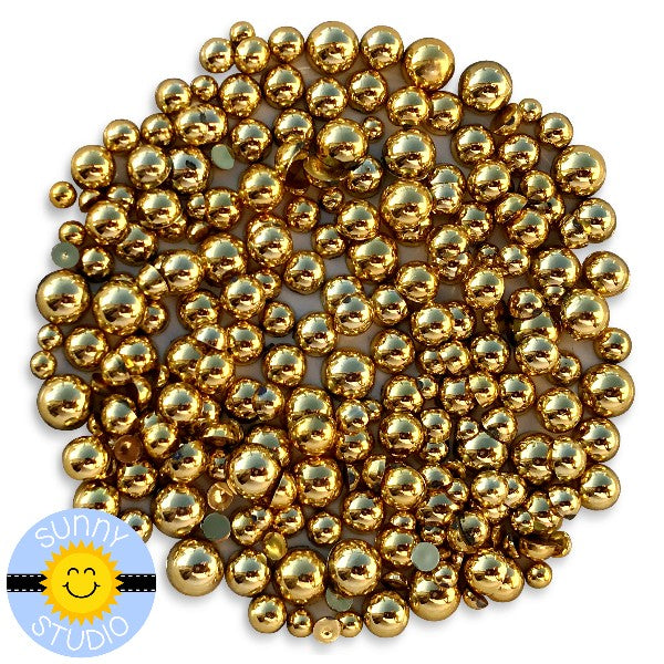 Sunny Studio Stamps Metallic Gold Drops Droplets Faux Pearl Embellishment- 3mm, 4mm, 5mm & 6mm