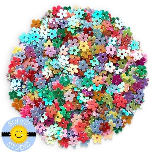 Sunny Studio Stamps Iridescent Rainbow Mini Flower Sequins perfect for embellishing paper crafting projects or shaker cards