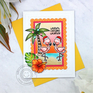 Sunny Studio Warm Wishes Scalloped Flamingo Holiday Christmas Card (using Fabulous Flamingos 4x6 Clear Stamps)