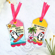 Sunny Studio Stamps Tropical Penguins Scalloped Christmas Holiday Gift Tags (using Mini Mat & Tag 4 Metal Cutting Dies)