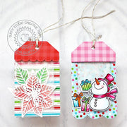 Sunny Studio Rainbow Polka-dot & Striped Snowman Christmas Holiday Scalloped Gift Tags (using Mini Mat & Tag 3 Cutting Dies)