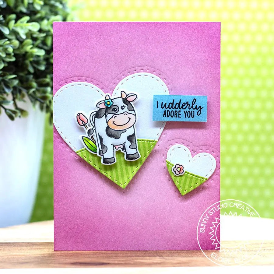 Sunny Studio Stamps Miss Moo Udderly Adore You Cow Card (using Stitched Heart Dies)