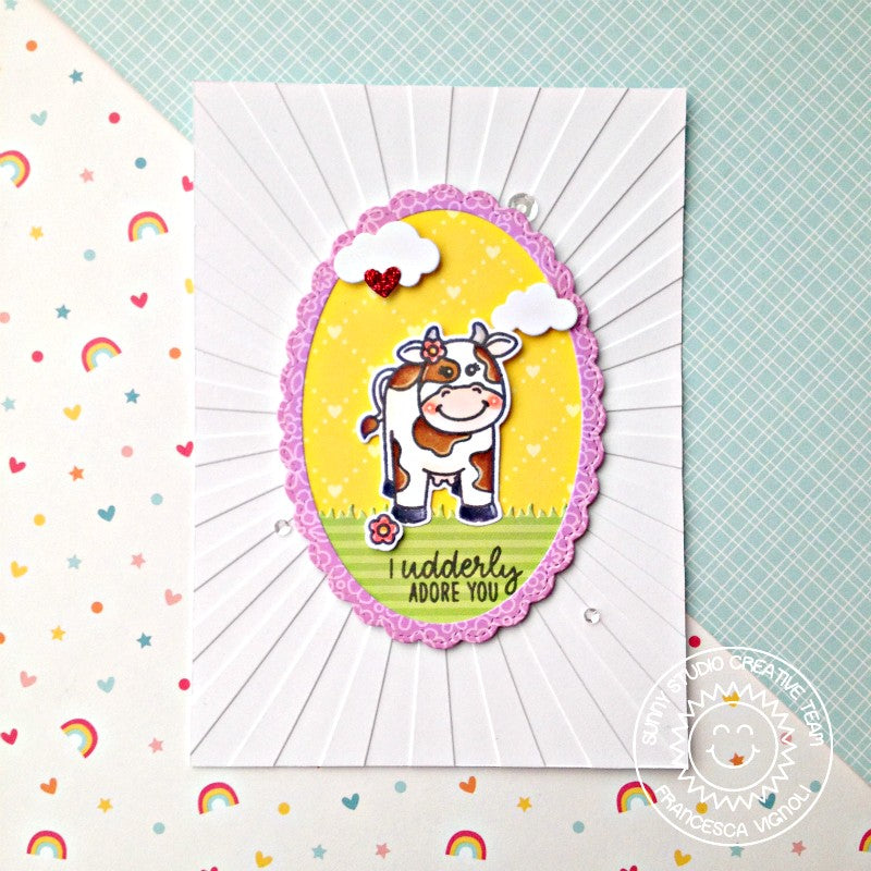 Sunny Studio Stamps I Underly Adore You Cow Card (using Sunburst 6x6 Embossing Folder)
