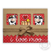 Sunny Studio Stamps I Love Moo Punny Cow Red Gingham Farm Themed Card (using Loopy Letter Alphabet Dies)