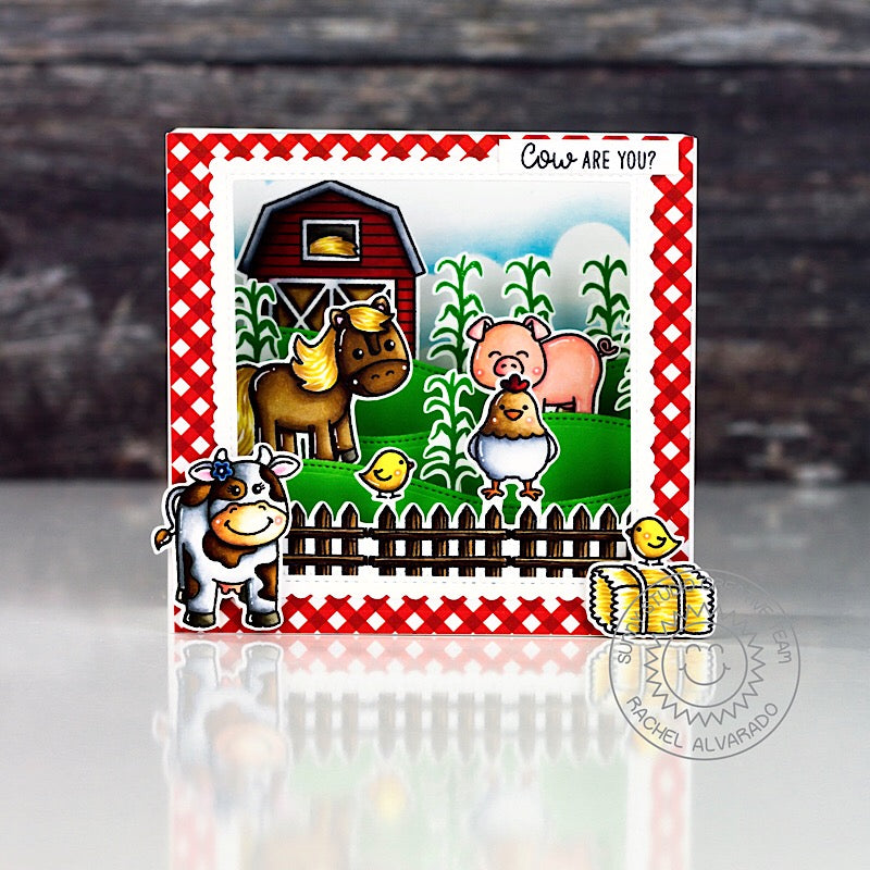 Sunny Studio Farm Cow Themed Pop-Up Shadow Box Card (using Miss Moo & Barnyard Buddies Stamps)