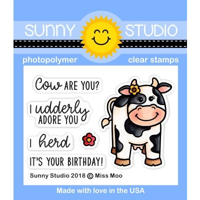 Sunny Studio Stamps Miss Moo Girly Cow with daisy 2x3 Clear Photo-Polymer Stamp Set