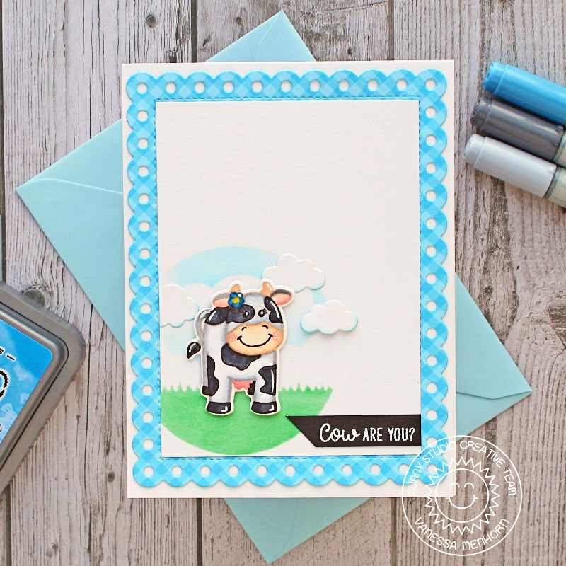 Sunny Studio Stamps Miss Moo Cow Card by Vanessa Menhorn (featuring no-line coloring technique)