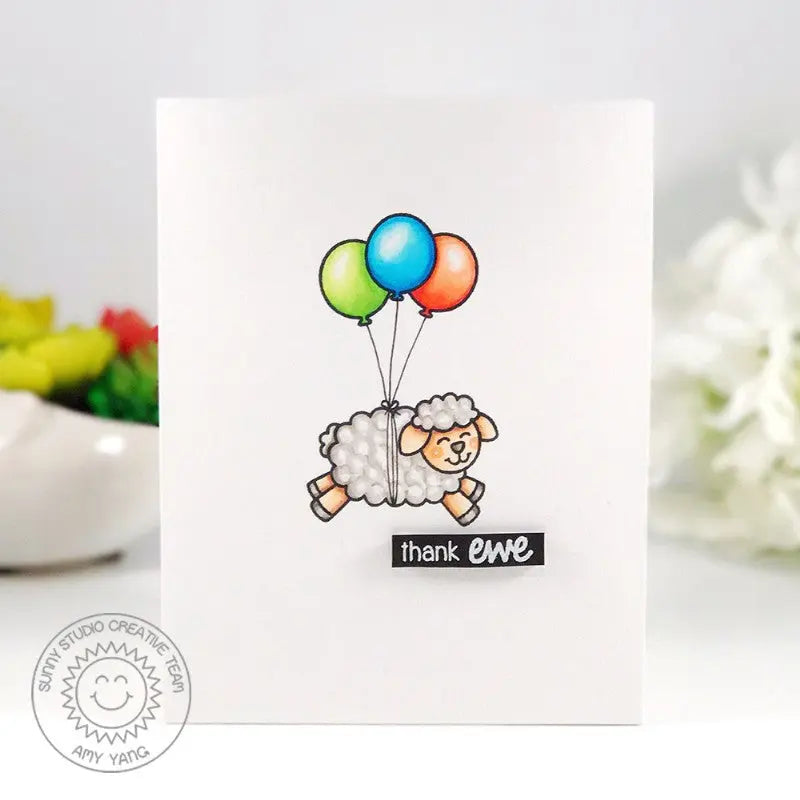Sunny Studio Stamps Missing Ewe Floating Sheep with Balloons Card
