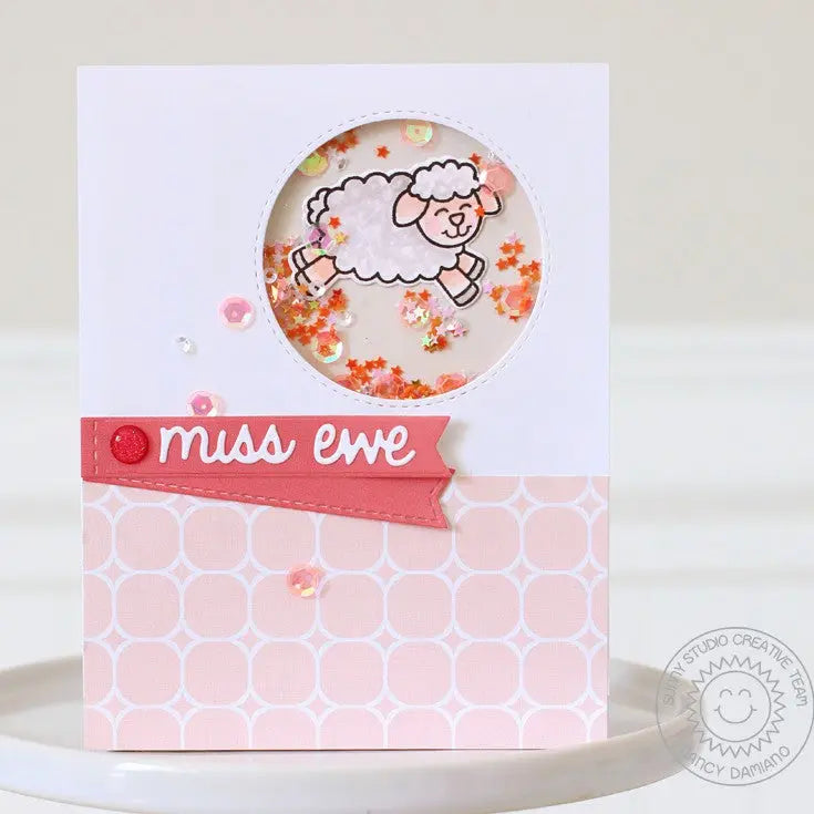Sunny Studio Stamps Missing Ewe Soft Pink Sheep Shaker Card