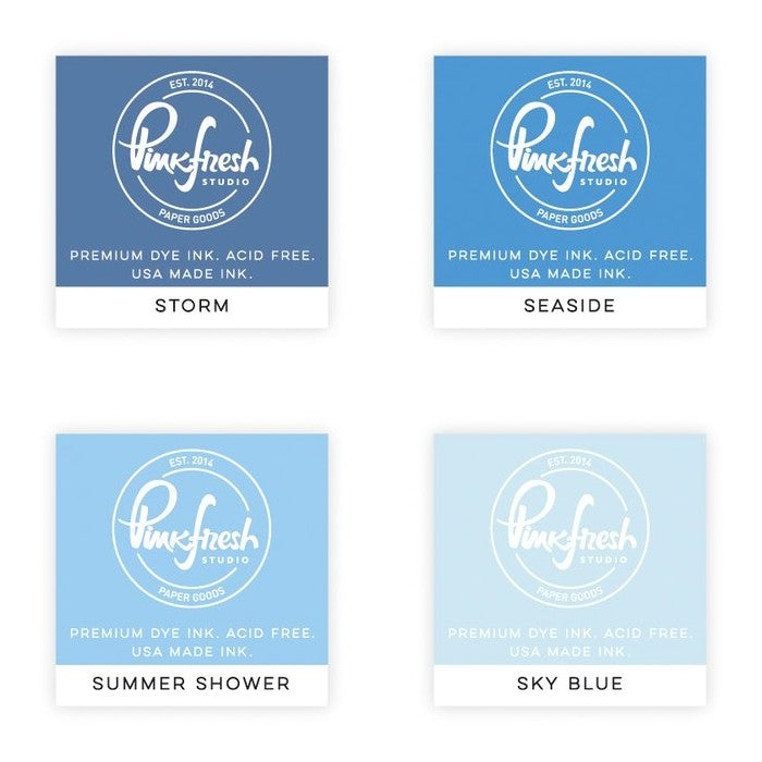 PinkFresh Studio Pink Fresh 4-pack Mini Dye Ink Cubes Blue Set- Morning Sky includes Storm, Seaside, Summer Shower & Sky Blue