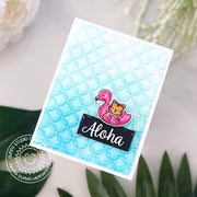 Sunny Studio Stamps Aloha Flamingo Summer Pool Floatie Embossed Card (using Moroccan Circles 6x6 Embossing Folder)