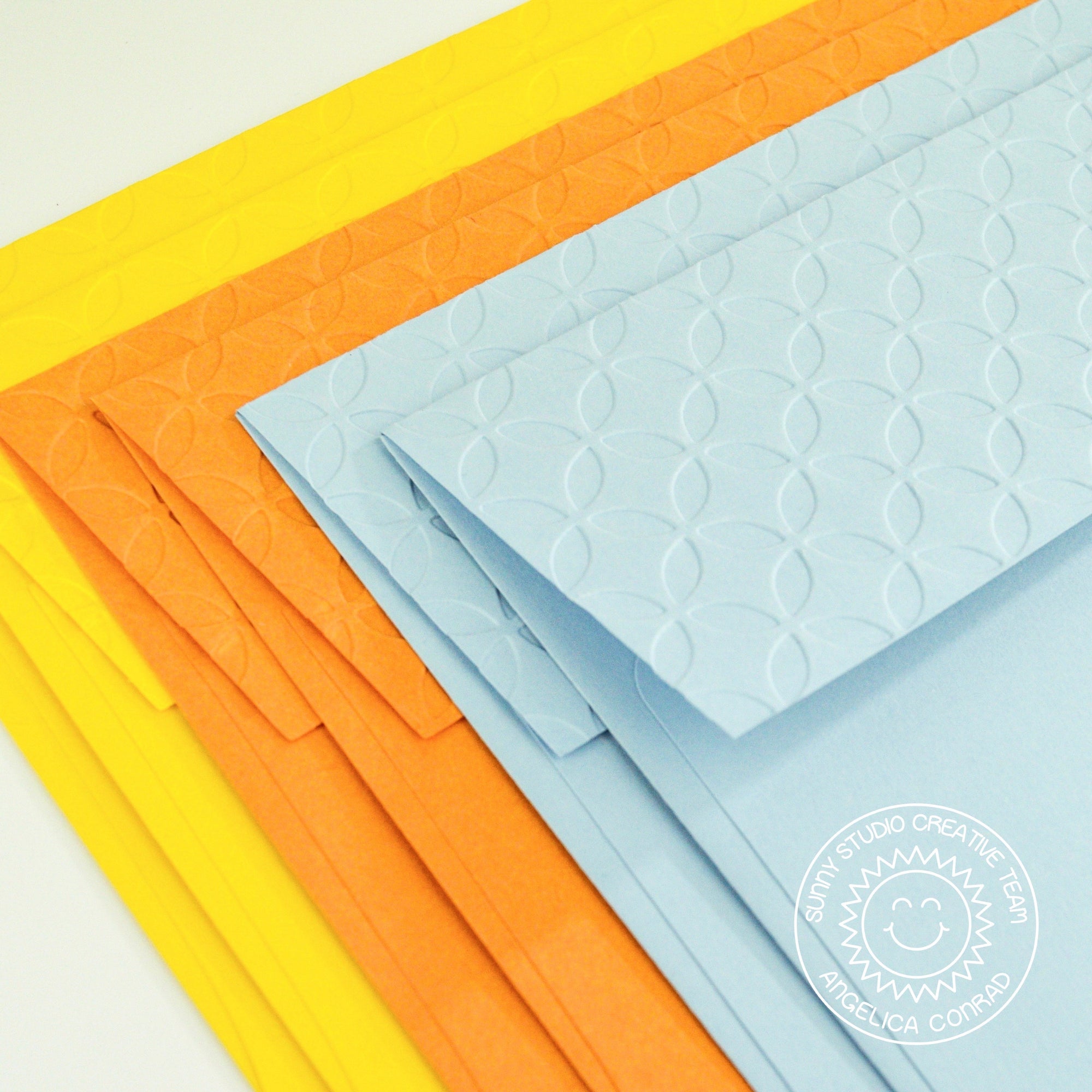 Sunny Studio Stamps Embossed Envelope Set by Angelica (using Moroccan Circles 6x6 Embossing Folder)