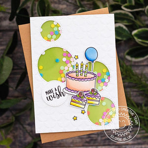 Sunny Studio Stamps Make A Wish Birthday Cake Shaker Card using Stitched Staggered Circles Metal Cutting Die
