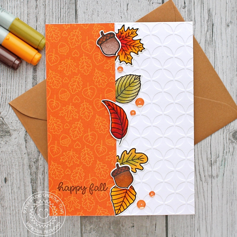 Sunny Studio Stamps Elegant Leaves Fall Embossed Handmade Card by Vanessa Menhorn