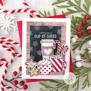 Sunny Studio Wishing You A Cup of Cheer Coffee, Hot Cocoa, Cookies & Peppermint Candy Cane Holiday Christmas Card by Tina Smith (using Mug Hugs Clear Stamps)